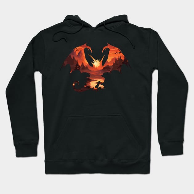 Dragon Silhouette - Fantasy Landscape Design Hoodie by PaulJus